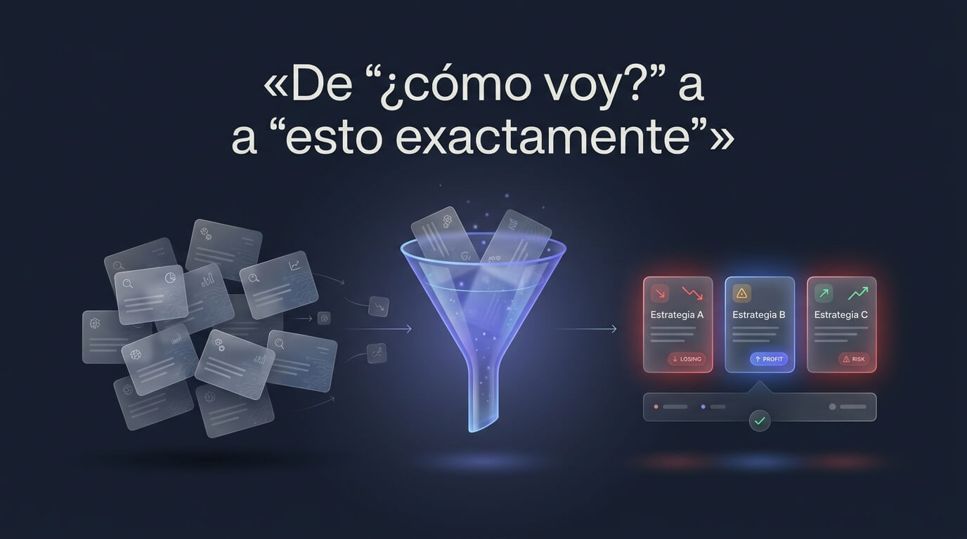 Los filtros del centro de estrategias convierten un libro grande de operaciones en una pregunta concreta