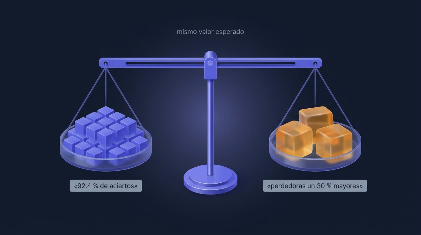 Comparación entre dos reglas de salida con porcentajes de acierto muy distintos y el mismo valor esperado nulo