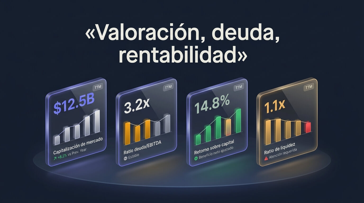 De un buscador a una ficha de empresa: resumen, ratios, estado de resultados, balance, flujo de caja y precio objetivo