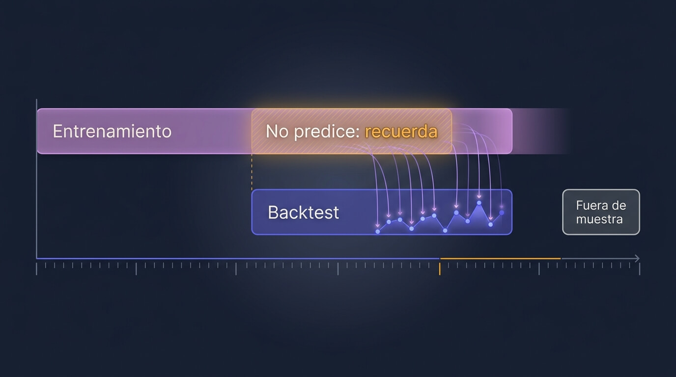 Fuga temporal: la ventana de entrenamiento del modelo se solapa con el periodo del backtest, de modo que el modelo ya conocía el resultado