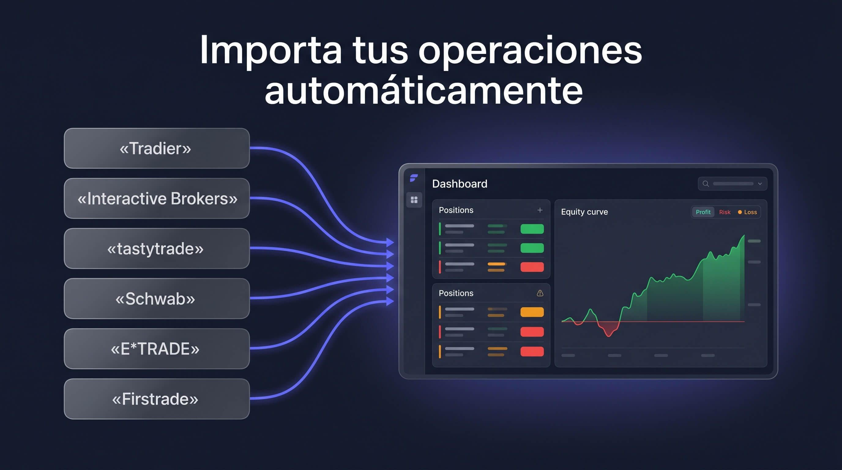 Importa tus operaciones automáticamente: Tradier, IBKR, tastytrade y más