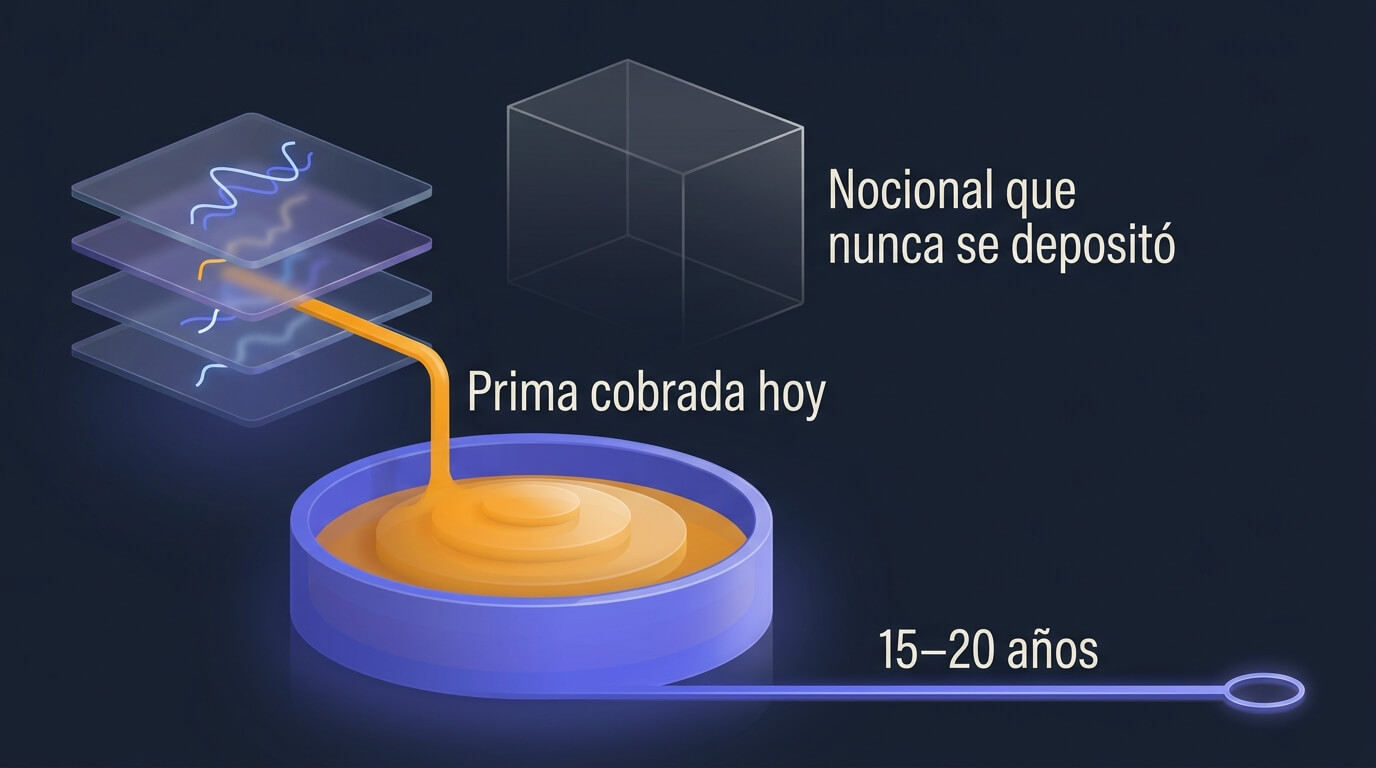 Esquema de las puts vendidas por Berkshire sobre cuatro índices bursátiles con vencimientos a quince y veinte años y la prima cobrada por adelantado