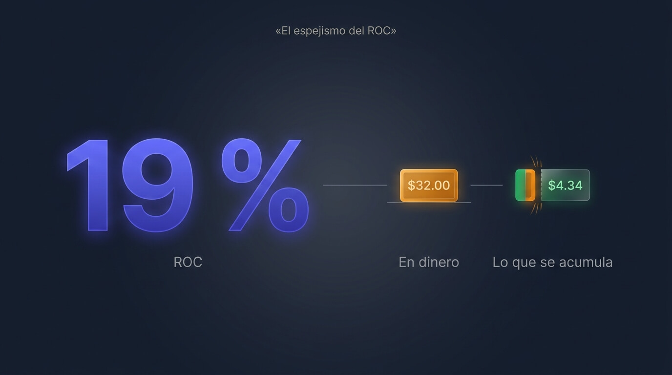Contraste entre el porcentaje de rentabilidad sobre capital de una operación pequeña y su resultado real en dólares